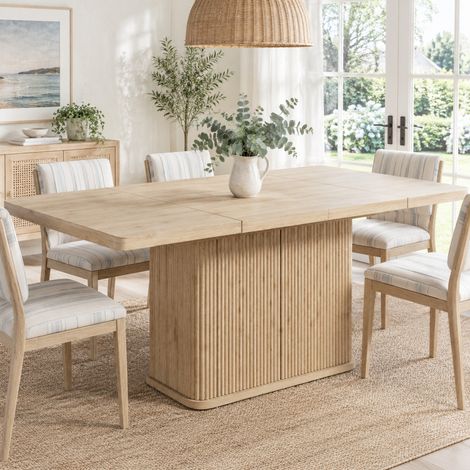 Tavolo da pranzo allungabile 140-180x80x76,5 cm in MDF, legno chiaro, con vano contenitore – MEUBLIV (1/5)