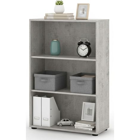 Libreria Leporano, Biblioteca 4 Ripiani, Installazione a Terra, Sfumatura Colore Struttura Cemento, 79x34x118h cm Bianco