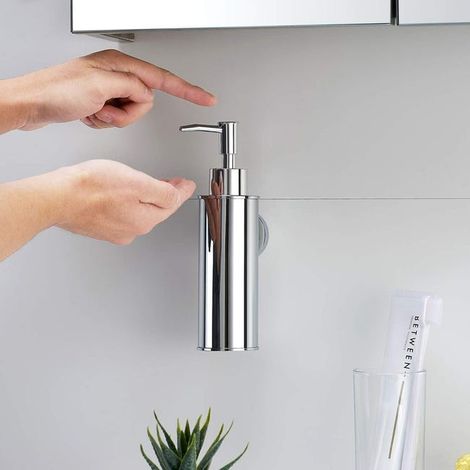 Distributore di sapone da parete in acciaio inox 304 (rotondo, argento) (1/3)