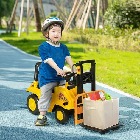 Tracteur enfant 3-4 ans - 86x27,5x47,5 cm - son - rangement caché - PP/ABS - chariot élévateur - jaune/noir