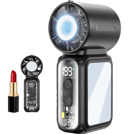 Handheld Turbo Cooling Fan, Semiconductor Ice Cooling Fan, 199 Speeds, 4300mAh Rechargeable Pocket Fan for Travel(Black)