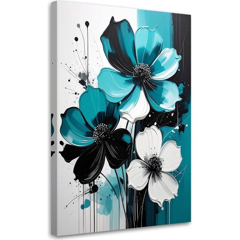 Stampe su Tela, Composizione decorativa con fiori turchesi e bianchi. - 20x30 (1/2)