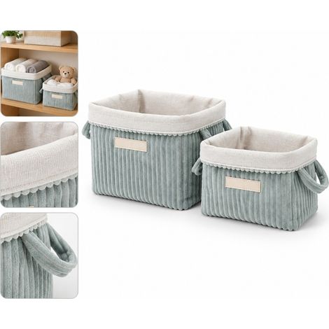 1 Set Panier de Rangement Velours Côtelé Bleu Lagon avec Poignées 24 x 18 x 18 cm et 20 x 14 x 14 cm Bureau Domicile Chambre Étude (1/5)