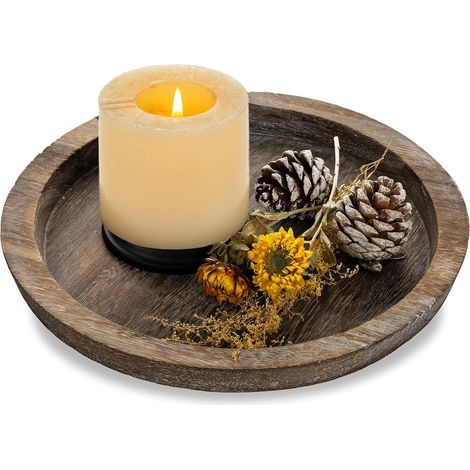 Bougeoir rustique en bois avec plateau - Petite assiette décorative (1/5)