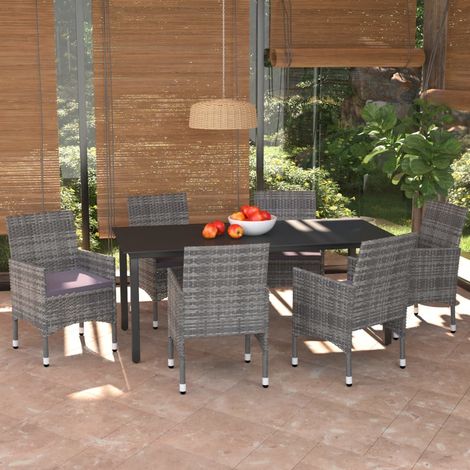 Ensemble à manger de jardin coussins 7 pcs-Salon de jardin Résine tressée Gris 562342 (1/5)