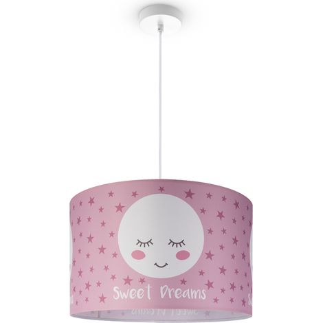Paco Home Plafonnier Chambre Enfant Suspension Bébé Abat-Jour Tissu Rond Étoiles Lampe à suspension - Blanc, Design 2 (Ø45,5 cm) (1/4)