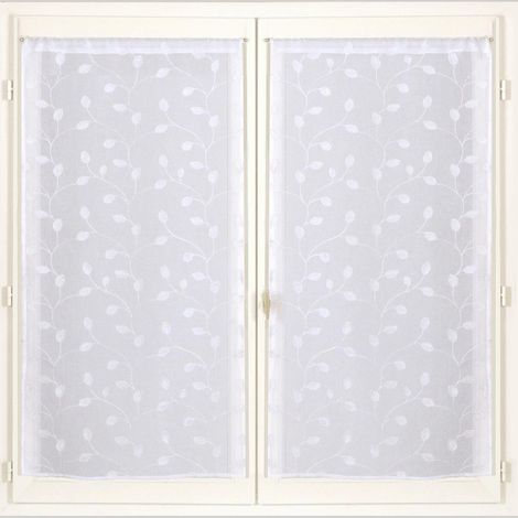 Voilage blanc brodés feuilles avec tunnel passe-tringle, paire de 2X 60x90cm - prêts à poser, Atout Ciel (1/2)