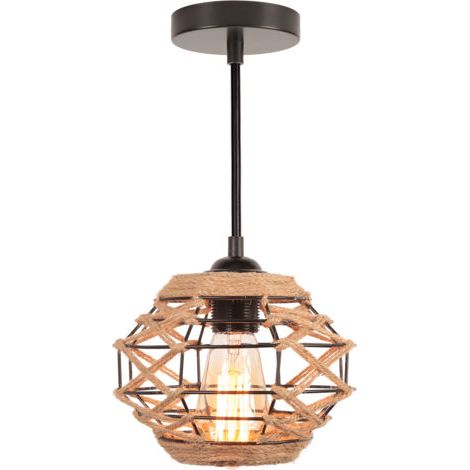 royaluxe- Lustre Vintage Lampe De Plafond En Corde De Chanvre Luminaire Plafonnier D'Intérieur En Métal Pour Couloir De Salon De Chambre À Coucher, Noir (1/5)