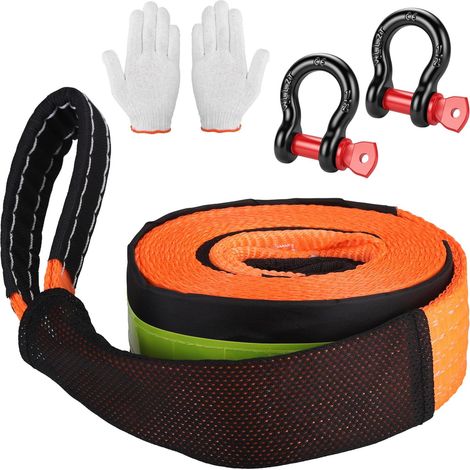 Sangle Remorquage 5m x 5cm 10T Sangle De Remorquage avec 2 Manille De Levage Gants Et Sac De Rangement Elingue De Levage Haute Résistance Accessoires Auto pour SUV Camion Fourgon Berline (1/5)