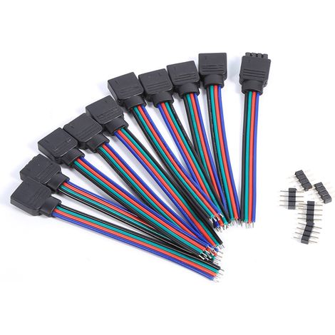 Connecteur 4 Broches Mâle-Femelle - Câble pour Bande LED SMD 3528 et 5050 - Sans Soudure - 10 Pièces (1/5)