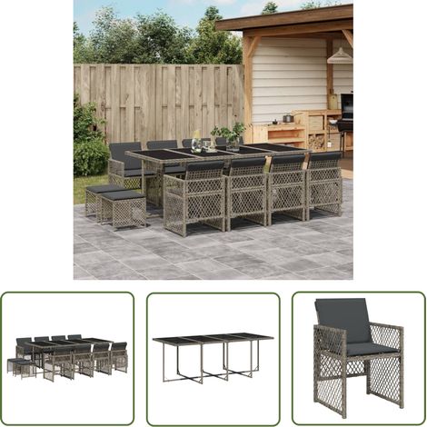 vidaXL 13-tlg. Garten-Essgruppe mit Kissen Grau Poly Rattan (1/5)