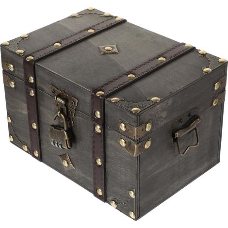 Coffre Trésor de Pirate Rétro en Bois avec Serrure, Boîte de Rangement Multifonctionnelle Grosse Capacité en Bois et Métal Décoratif et pour Bijoux Livres (1/5)