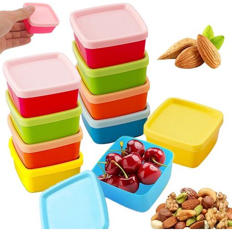 10 piezas, Recipiente para guardar snacks, Tarro de almacenamiento reutilizable con tapa, Cuadrado, frutos secos y pequeños aperitivos (1/5)
