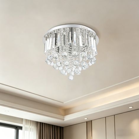Lustre rond en cristal de 48×26cm, plafonnier encastré, luminaire moderne pour salon ou chambre à coucher, Luminaire (1/5)