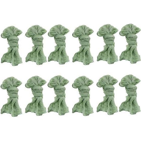 Serviettes en gaze, serviettes de table froissées, serviettes décoratives en tissu (vertes, paquets de 12) (1/4)