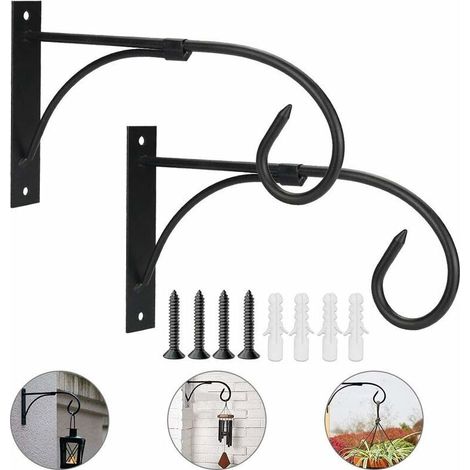 2 ganchos colgantes de hierro forjado, soportes para plantas colgantes antioxidantes, ganchos de pared atornillables con tubo de expansión, ganchos de pared para plantas de jardín, comederos para pája