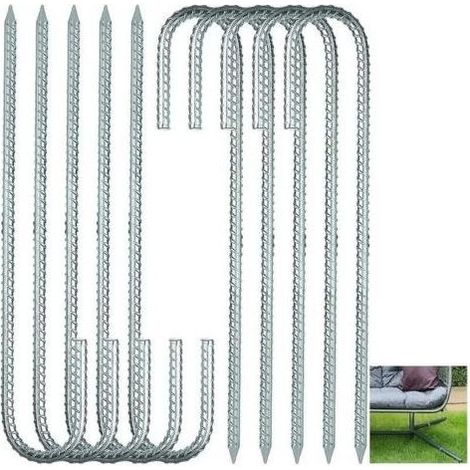 Lot de 10 Piquet de Tente Galvanisé, Sardines Piquet 30 cm, Ancrage de Trampoline pour Camping, Jardin, Clôtures, Balançoires-INHHUB (1/5)