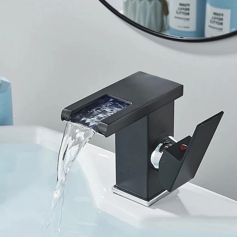 WASCHTISCHARMATUR, drei Farbwechsel durch den Wasserdurchfluss, Schwarz