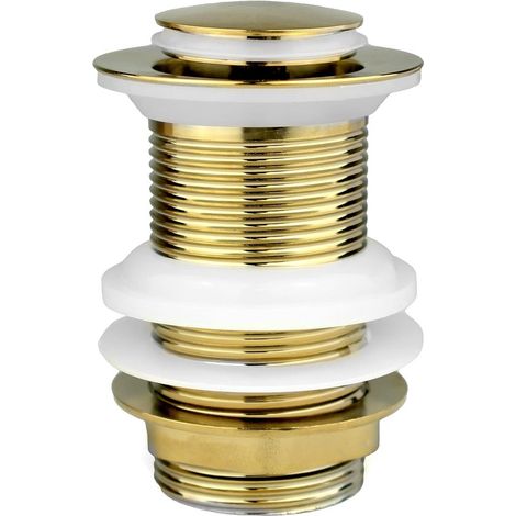 tapón de lavabo Click Clack de repuesto, color dorado, 7 x 7 x 8 cm, Conexión estándar G 1 x 1/4" BSP, Tapón de lavabo de latón ajuste presión (1/5)