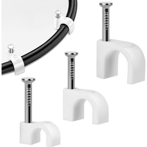 Lot de 300 agrafes rondes pour câbles - Tailles 4 mm, 6 mm, 8 mm - Attaches murales durables, supports de câbles, clips de rangement de câbles avec clou inséré (1/5)