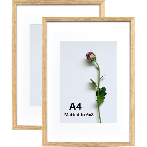 Lot de 2 cadres photo A4 en bois - 21 x 30 cm - Avec passe-partout - Format A5-15 x 21 cm - À suspendre/à poser pour photos/affiches/collages - Chêne photo moderne (1/5)