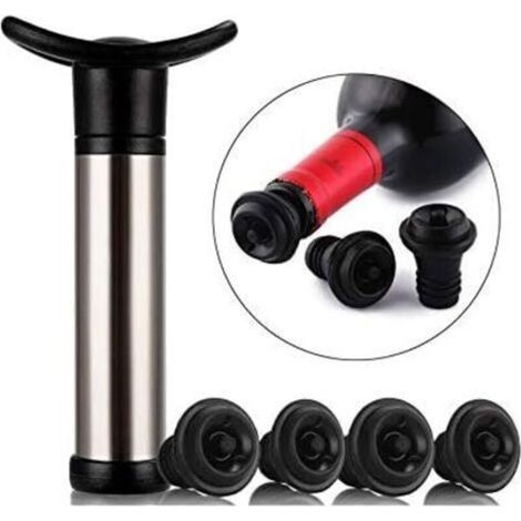 Bomba de vacío/bomba de vino de acero inoxidable. Se utiliza para la conservación del vino, extrayendo el aire y creando un vacío hermético. Incluye 4 tapones. (1/4)