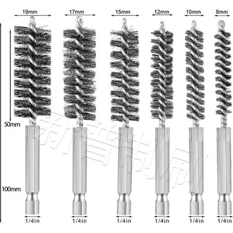 Lot de 5 brosses de nettoyage en acier inoxydable – Tige hexagonale – Pour la rouille et les résidus – Compatibles avec perceuses et meuleuses – 15 mm