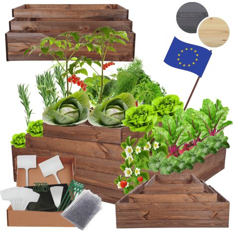 MODO24 ZP09 Carré potager surélevé en escalier modulable, bois de pin, herbes/légumes, jardin/terrasse/balcon, 45x117x100 cm, marron