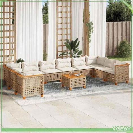 Ensemble de salon de jardin 11 pcs - 3262030 - Résine tressée beige - Coussins déhoussables - Plateau acacia (1/5)