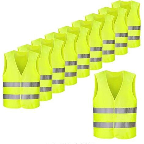 Gilet de Sécurité Jaune Néon Haute Visibilité avec Bandes Réfléchissantes Fluorescentes – Taille Unique – Lot de 10 (1/5)