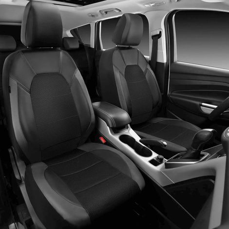 Ledersitzbezüge, Motorsport-Sitzbezüge, mit über 5 mm dickem Verbundschaumstoff-Innenfutter, Airbag-kompatibel, universell, geeignet für die meisten Pkw, SUVs, LKWs und Transporter (Komplettset, schwa