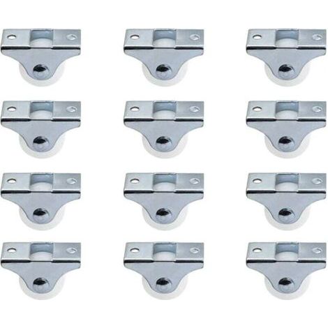 Lot de 12 roulettes de 2,5 cm rigides fixes non pivotantes avec plaque supérieure en métal roues en plastique dur pour meubles, argent