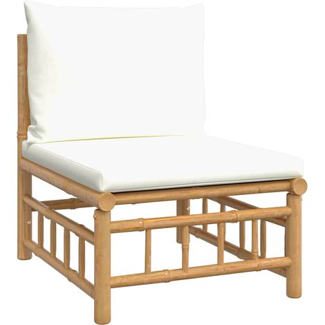 Canapé central de jardin,Canapé d'extérieur,Sofa de jardin avec coussins blanc crème bambou CFW282488 (1/5)