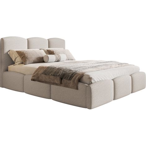 Lit double 160x200 Roma Slim - lit double avec rangement, cadre en métal - bouclé Beige (Anthology 3) (1/5)
