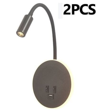 Lampe de Lecture Murale avec port de charge USB et Interrupteur indépendant, Applique murale LED Col de Cygne Flexible, Liseuse de Chevet pour Salon Chambre tête de lit Lecture(Negro, 2 piezas)-Chrom (1/4)