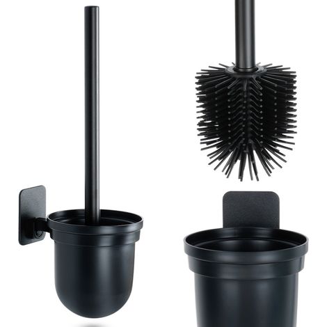 Silikon-Toilettenbürste mit Behälter, hängend, schwarz, 35 cm