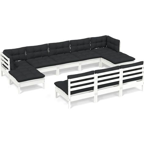 Muebles de jardín 10 pzas con cojines blanco madera de pino vidaXL (1/5)