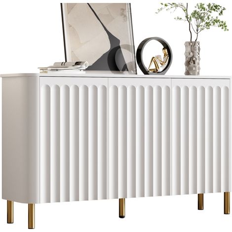 Optimiser l'Espace avec cette Enfilade Blanche 3 Portes Meuble Bas aux Façades à Relief et Pieds Métal (1/5)