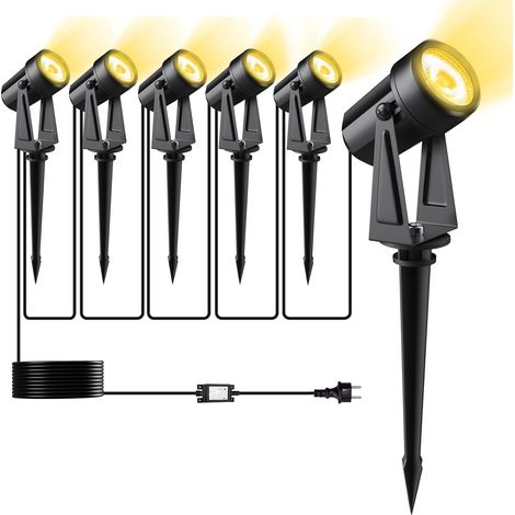 Projecteur LED Extérieur - Lot de 6 - Aluminium IP65 - Blanc Chaud 3000K - Jardin Allée Terrasse - 20M Câble (1/5)