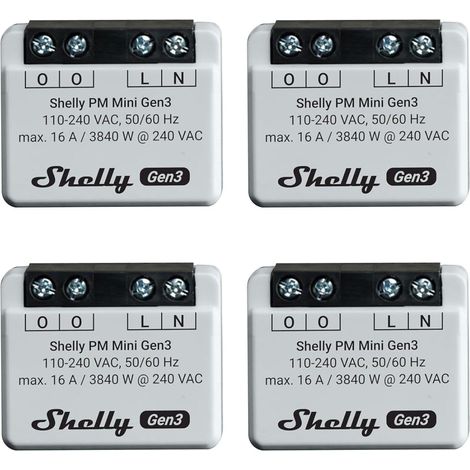 Shelly PM Mini Gen 3  Set di 4  Contatore di potenza intelligente WiFi e Bluetooth 1 canale 16 A  Domotica  Compatibile con Alexa e Google Home  App iOS Android  Nessun hub necessario (1/5)