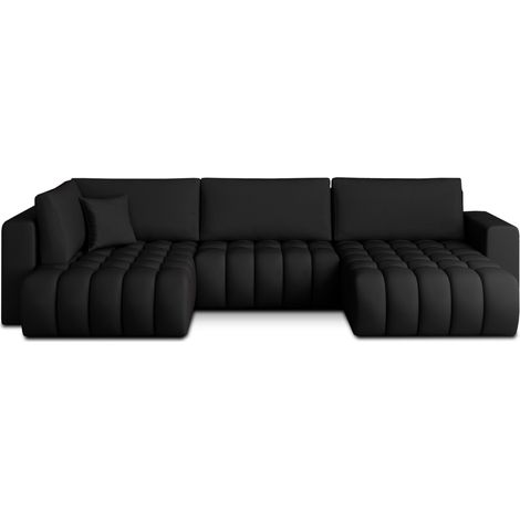 Canapé d'angle BONITA convertible 6 places noir tissu – droit – 350x175cm (1/3)