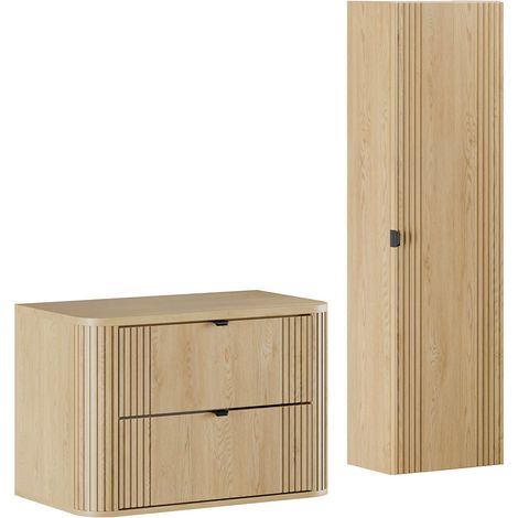 Conjunto mueble bajo lavabo 80cm y columna Mila Madera (1/4)