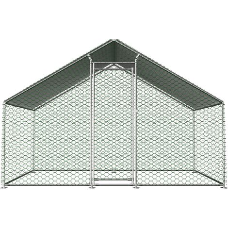 Hühnergehege 303x200x200 cm aus verzinktem Stahl, silbern, mit PE-Dach – MEUBLIV (1/5)