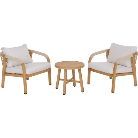 [NEUWERTIG] Aluminium Lounge-Set HHG-112, Gartengarnitur Balkon-Set Stuhl Tisch, Stoff/Textil (220g/m²) Holz-Optik creme (1/5)