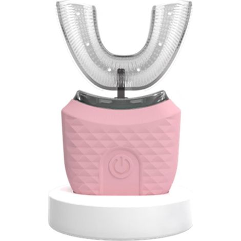 Brosse à dents électrique en forme de U, étanche selon la norme IPX7, brosse à dents électrique en forme de U à 360°, brosse à dents intelligente, brosse à dents électrique en silicone, rose (1/5)