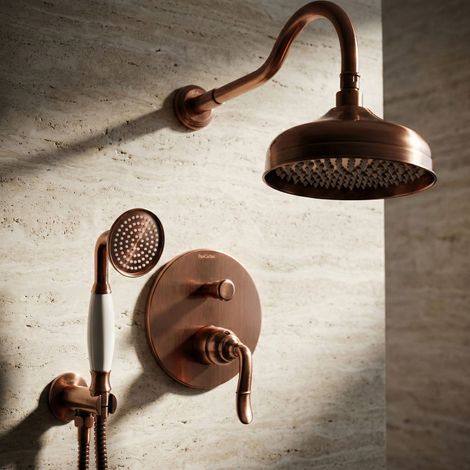 Système de douche encastré PaulGurkes en cuivre bronze rouge