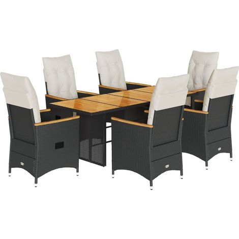 Maison Exclusive - 7-tlg. Garten-Essgruppe mit Kissen Schwarz Pol (1/5)