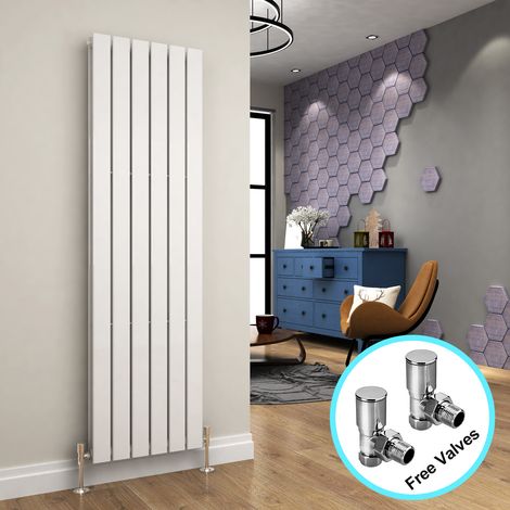 ELEGANT Designer Radiator White 1600 x 452 mm Vertical Column Radiator Double Flat Panel with Valves (1/5)