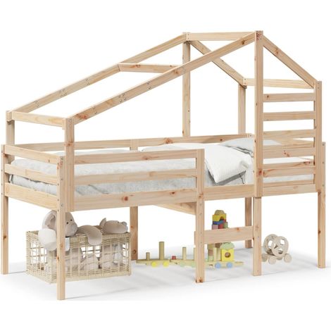 Lit simple，Lit adulte，Lit haut avec toit 80x200 cm bois de pin massif CFW39737 (1/5)