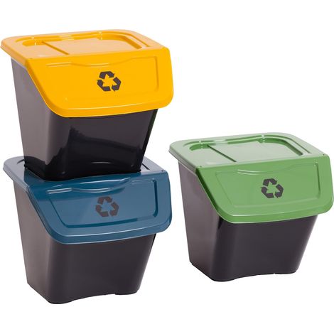 DEA HOME Ecobin Set 3 pattumiere per raccolta differenziata 30L ciascuna, 39x39x33h cm, con coperchio removibile e apertura frontale, design compatto salvaspazio, ideale per interni ed esterni